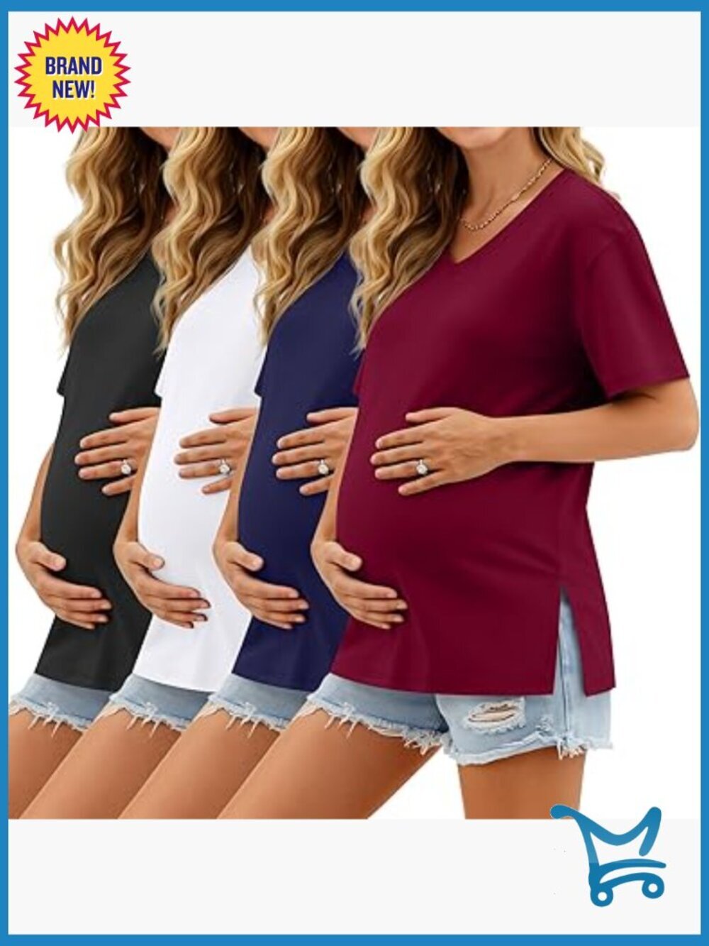 4 Pack Maternity T-Shirts Loose Fit Summer Tunic Tops Side Split